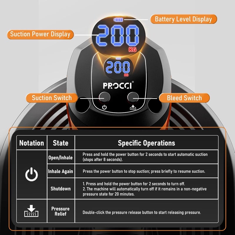Procci Electric Battery Suction Cup for Tiles, Glass & Marble – 200 KG / 440 LBS Lifting Power, Dual Motors, LCD Display, 4500 mAh Battery, for Smooth or Slightly Rough (Not for Highly Porous Materials) - Image 4
